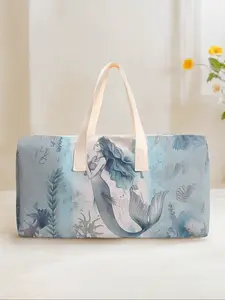 Large Capacity Corduroy Travel Duffel Bag, Mermaid Print, Casual Yoga Fitness Handbag, Perfect for Weekend Getaways & Daily Commuting, Travel Duffle Bag
