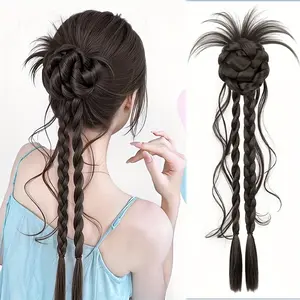 Synthetic claw clip, featuring a 20-inch long twisted braid with a flower bud design