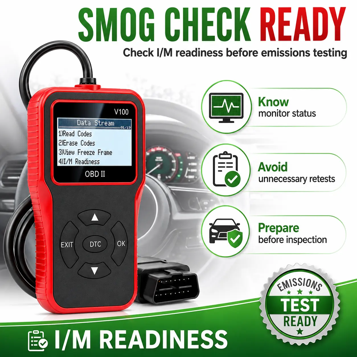 Powerful Car Scanner Diagnostic Tool - Automotive Diagnostic Tester OBD2 Vehicles, with Fault Code Reading, Erasing, Battery Diagnosis & Engine Light Checking