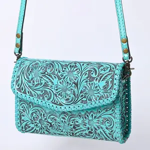 Turquoise Wind Hand Tooled Leather Crossbody Purse