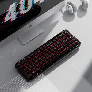 MOFii Tri-Mode Wireless Gaming Led Backlit Keyboard | Black Transparent Keycaps, 15 Cool Lights, Rechargeable, US QWERTY