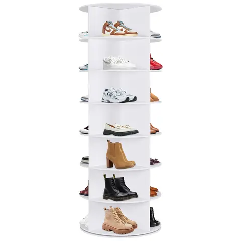 7-Tier Circular Modern Plastic Rotatable Shoe Storage Tower, 360-Degree Floor Standing 6/7-Tiers Organizer, Assembly Required, Fits 24-28 Pairs for Stable Entryway Storage