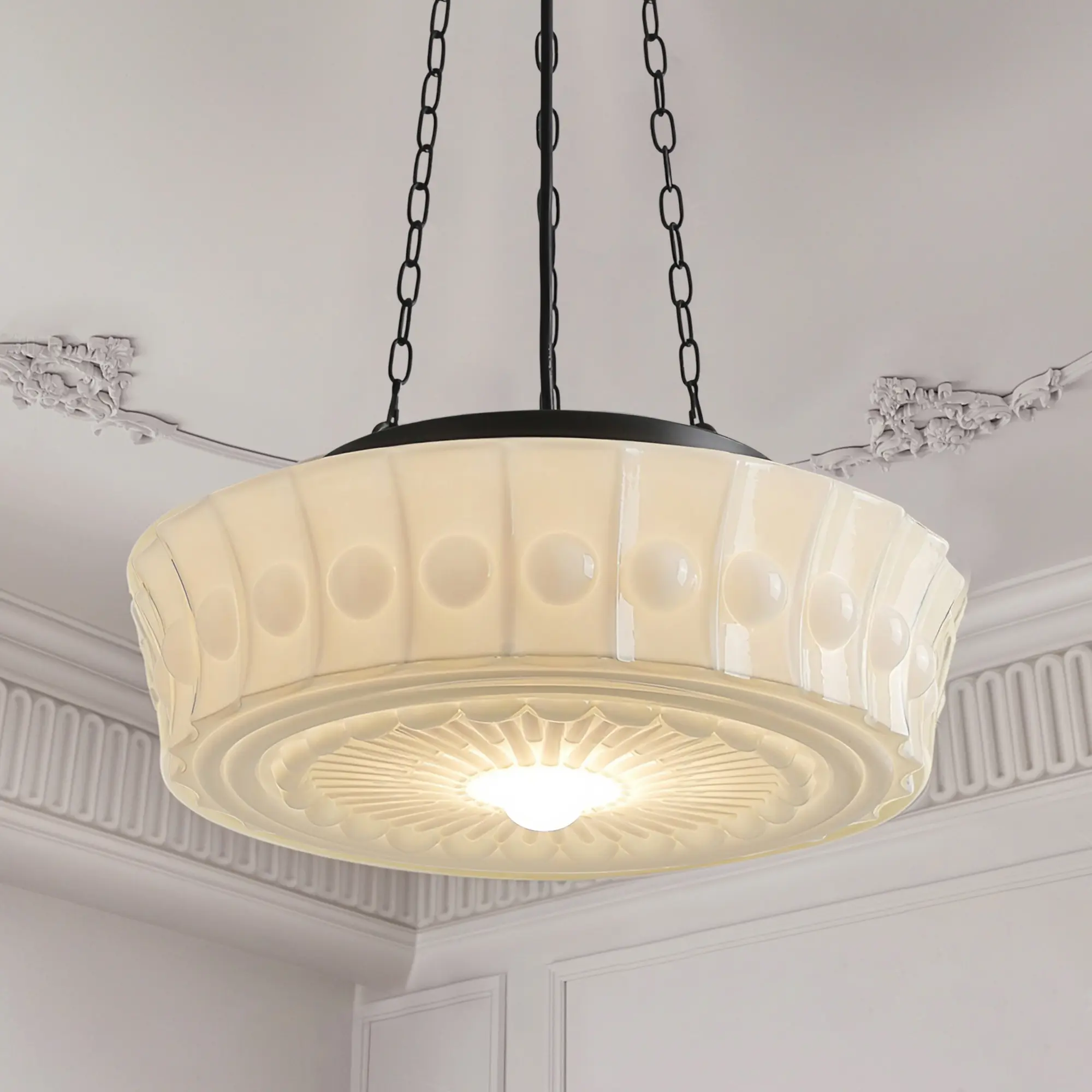 Trendy TikTok Retro Milk Glass Pendant Light with Adjustable Height for Kitchen Living Room & Bedroom Decor Vintage Farmhouse Style HomeDecor PendantLight KitchenLighting