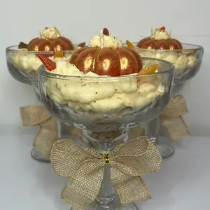 Dessert Pumpkin Handmade Candle in Elegant Glass Bowls with Golden Accents Perfect for Festive Settings