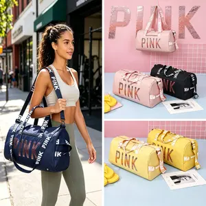 Gym Sports Duffel Bag with "PINK" Print - Waterproof Travel Shoulder Bag for Workout & Daily Use