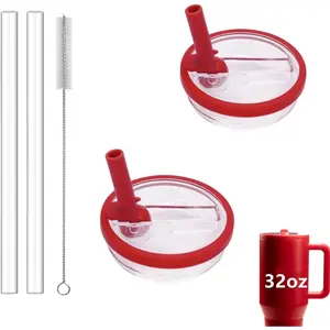 32 oz Tumbler Flip Straw Lid Replacement Fit for  Traveler,2 Pack Leak Proof Lid,Replacement Spill Proof  Tumbler Cover Compatible with 32oz  Cup Accessories (Red)