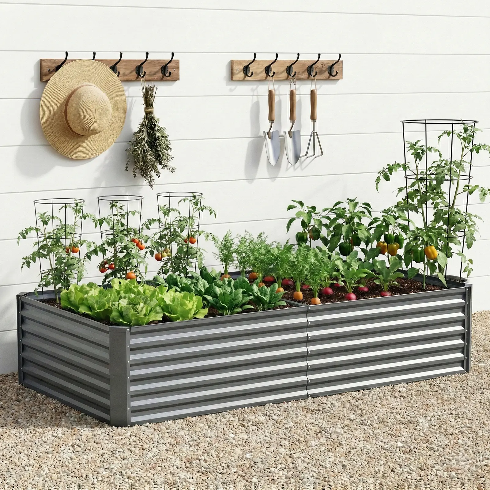 Belord Heavy Duty Galvanized Rectangle Raised Garden Bed - Horticulture Planter Box with Drainage, Supports, Gloves, Ground Nails & Support Rod for Outdoor Vegetables, Flowers (Outdoor Planters for Home Improvement & Garden Supplies), Rectangle Planter