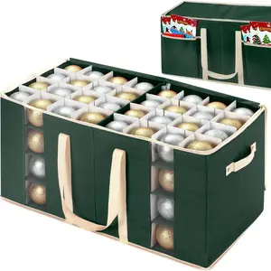 Christmas Ornament Storage Box with Adjustable Dividers,Christmas Ornaments Organizer with Zipper,Storage Container Bin with Side Pockets for Holiday Decorations(128 Ball, Green, Without Tray)