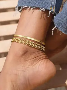 Women's 14k Ankle Bracelet, Chunky Cuban Link Design, Stainless Steel Material, Casual Fashion Accessory for Daily Wear