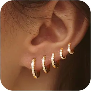 Tewiky&Dearmay 5 Pairs Hoop Earring Sets for Women, CZ Earrings Jewelry Small Hypoallergenic Trendy Waterproof Lightweight Multiple Cartilage Earring Valentine's Day Gift