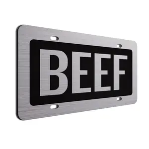 BEEF Aluminum Novelty License Plate - 6x12 Universal Durable Car Tag for Trucks & SUVs - Brushed Metal Style Decorative Front Plate - Made in USA