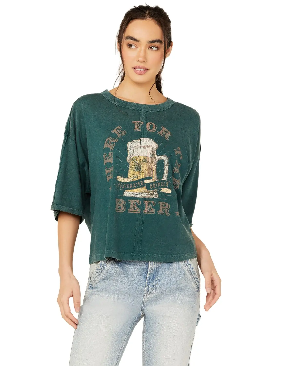 Cleo + Wolf Women's Aria Short Sleeve Boxy Cropped Graphic Tee - Clsp24k95-Fstgr