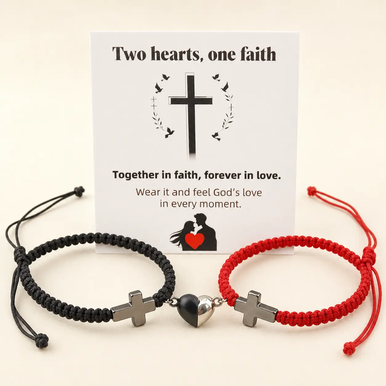 Matching Cross Pinky Promise Bracelets - Magnetic Heart Couple Jesus Bracelet - Valentine's Day＆ boyfriend＆girlfriend Gift