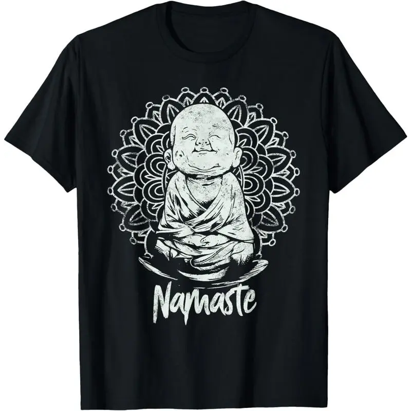 Men's 100% Cotton Buddha Namaste Short-Sleeve Streetwear T-Shirt, Casual Top Garment, Gift for Women, Shortsleeve, Fit, Loose, Unisex, All Seasons, Athletic, Basic