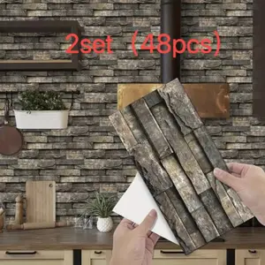 3D Vintage Faux Wall Tile Self-adhesive Sticker, Waterproof & Moisture Resistant Wall Sticker for Kitchen, Living Room & Bathroom