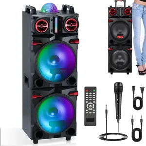 Dual 10" Woofer + 3" Tweeter Portable Wireless Bluetooth Speaker Rechargeable PA System Karaoke Machine with Flashing Party Light Microphone Remote