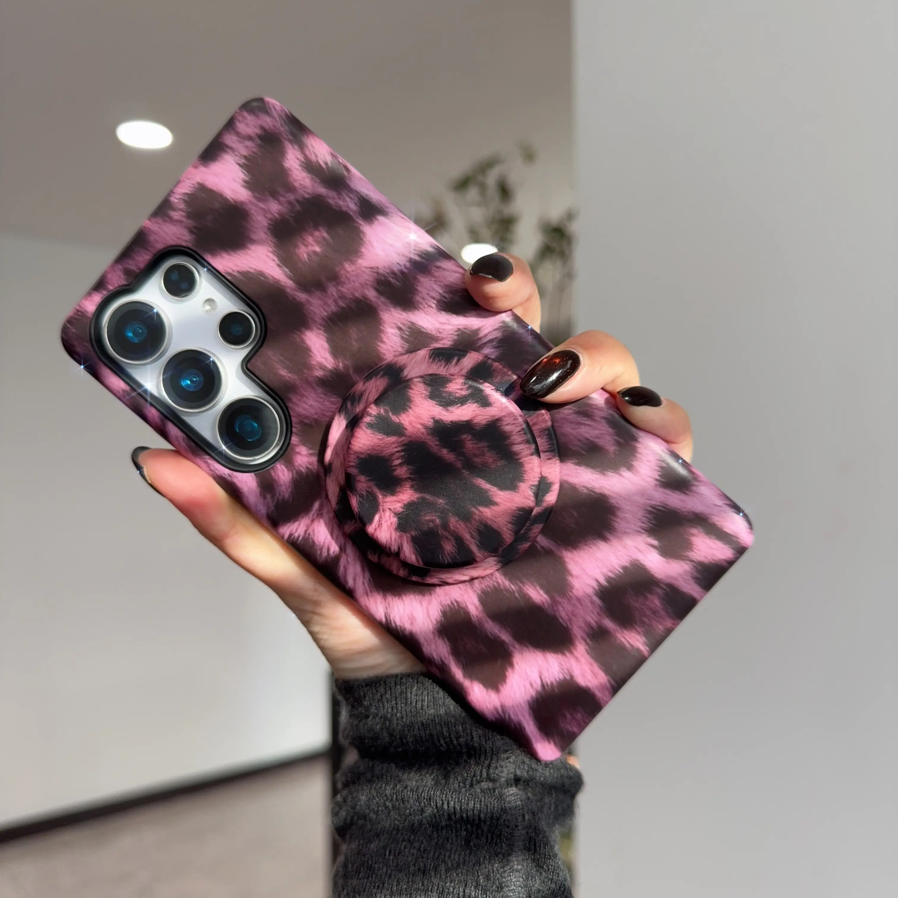 Woner for Samsung Galaxy S26 S25, S24, S23 Ultra Pink Leopard Magnetic phone case, Cherry Painting, S26 Plus, [Compatible with Magsafe] Girls Case for women Shockproof Protective, Accessories, Smartphone, Casing, Cover, Cellphone, Wireless Charging Compat