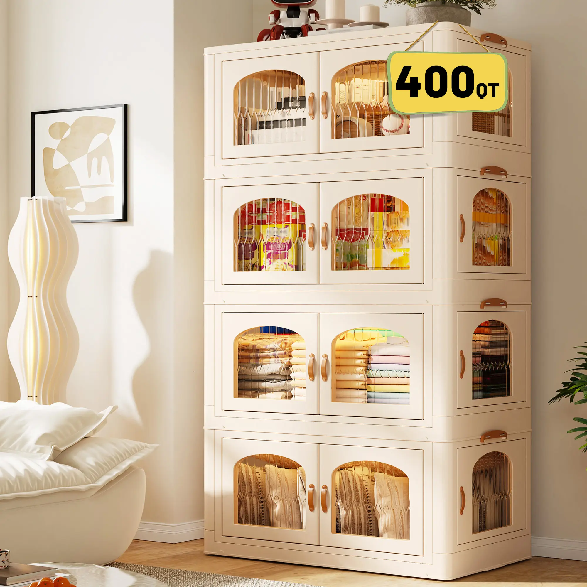 [Clearance]RaybeeFurniture 1/2/3/4/5 Layer Plastic Storage Bin with A Lid, Stackable Storage Containers with Wheels, Foldable Storage Boxes, Closet Or