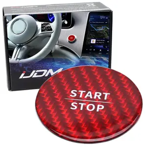 iJDMTOY Performance Sports Red Real Carbon Fiber Keyless Engine Start/Stop Push Start Button Cover For Mercedes EQS EQE EQB