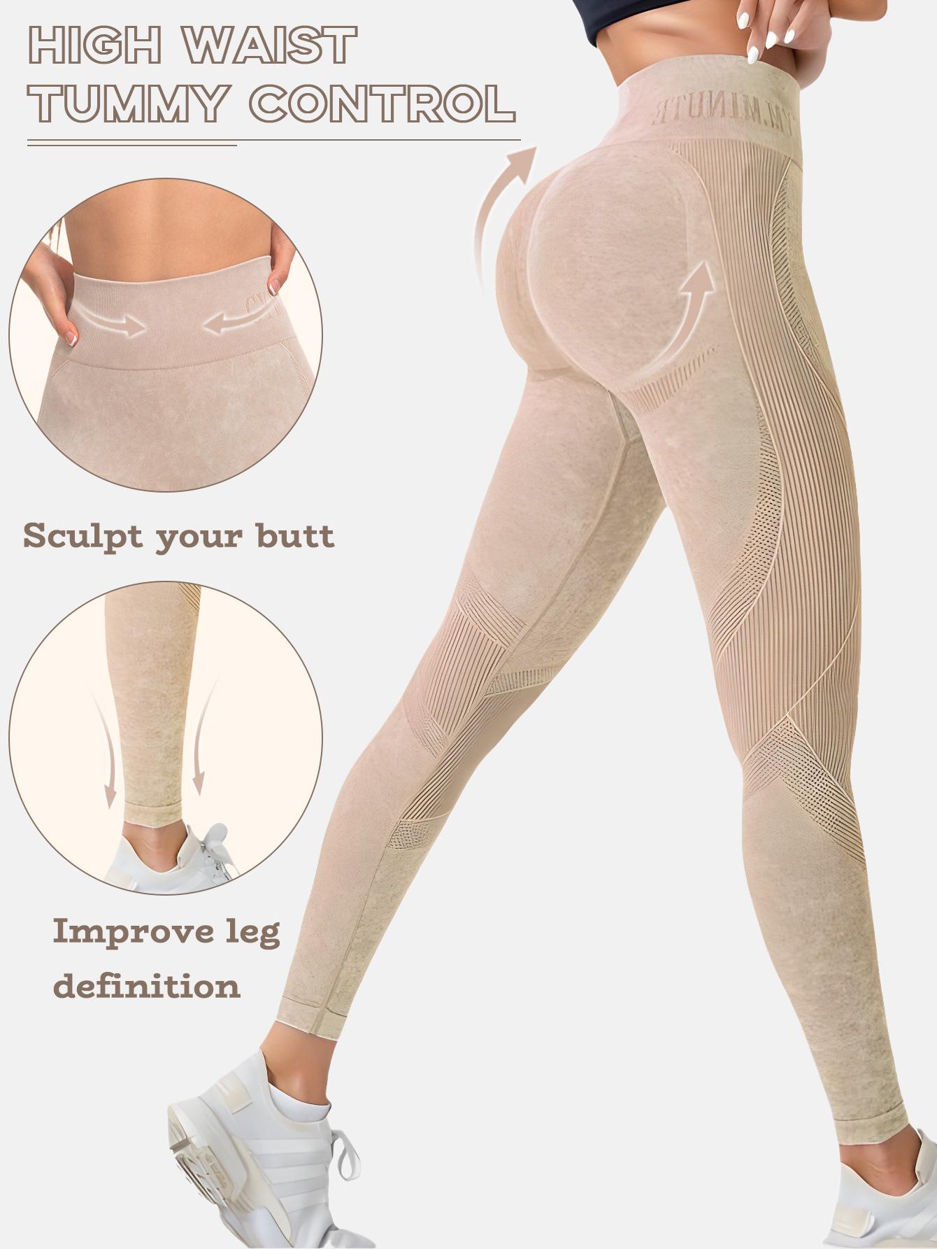 2PCS Set Women's Seamless Contour Shadow Leggings, High Waisted 3D Shading Yoga Pants,  Booty Lifting Smile Line Workout Tights