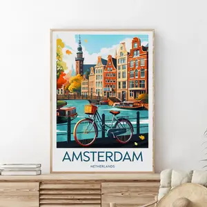 Amsterdam travel print - Netherlands, Amsterdam Poster, Birthday present, Wedding Gift, Personalised Gift (No Frame)