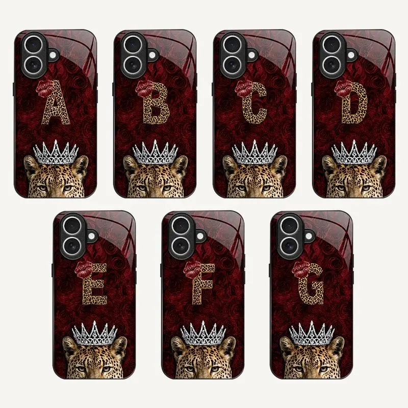 Magnetic Find Your Initial! Personalized leopard letter glass case for iPhone 17/16 Max/Plus, Y2K baddie aesthetic magnetic cover — 975