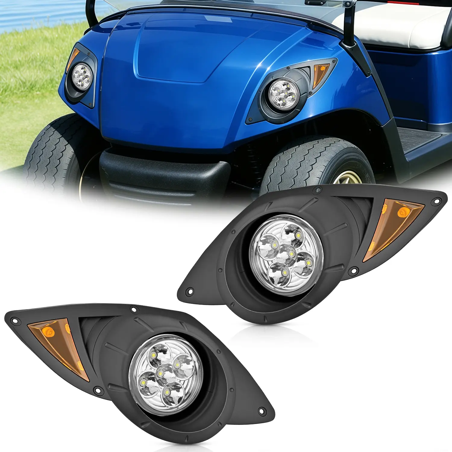 Nilight Golf Cart LED Headlights 2PCS for 2007-Up YAMAHA Drive G29 | High Brightness Durable Housing Waterproof Shock Resistant Easy Installation Upgrade Plug and Play Turn Signals Running Light