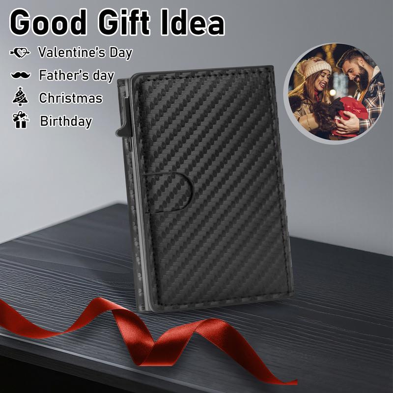 Men's Smart Wallet Card Holder, Leather Slim Minimalist 9-14 Card Capacity, ID Window, Cash Slot, RFID Blocking Protection  popup