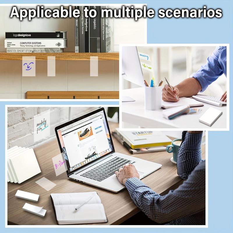 Transparent Sticky Notes Note Pad - 8pcs Set with 4 Sizes, Crystal Clear PET Self-Stick Notes for Reading, Studying & Office Annotation, Waterproof & Wrinkle-Free