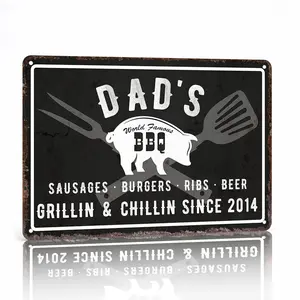 Personalized Vintage Distressed Grillin' and Chillin' BBQ Aluminum Sign 8x12 Inch, Retro Rust‑Edge Plaque, Waterproof Wall Art for Backyard Patio, Outdoor Grill Area, Home Bar Indoor Outdoor Decoration