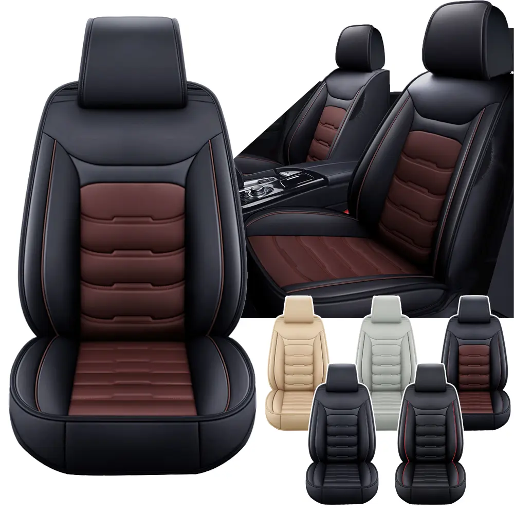 Car Seat Covers 5 Seats Full Set Waterproof Nappa Leather 40/60 60/40 Spilt Bench Cover Universal For Tacoma /Frontier / Nissan /Honda /Civic /CRV /Hrv /Kia /Sorento /Toyota /Corolla /4Runner /Camry /Hyundai /Mazda
