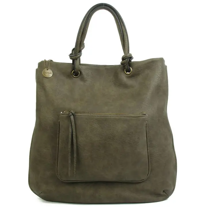 Ampere Creations Addison Tote - Olive Vegan Leather Shoulder Bag with Extendable Strap & Zipper Closure - Casual Style