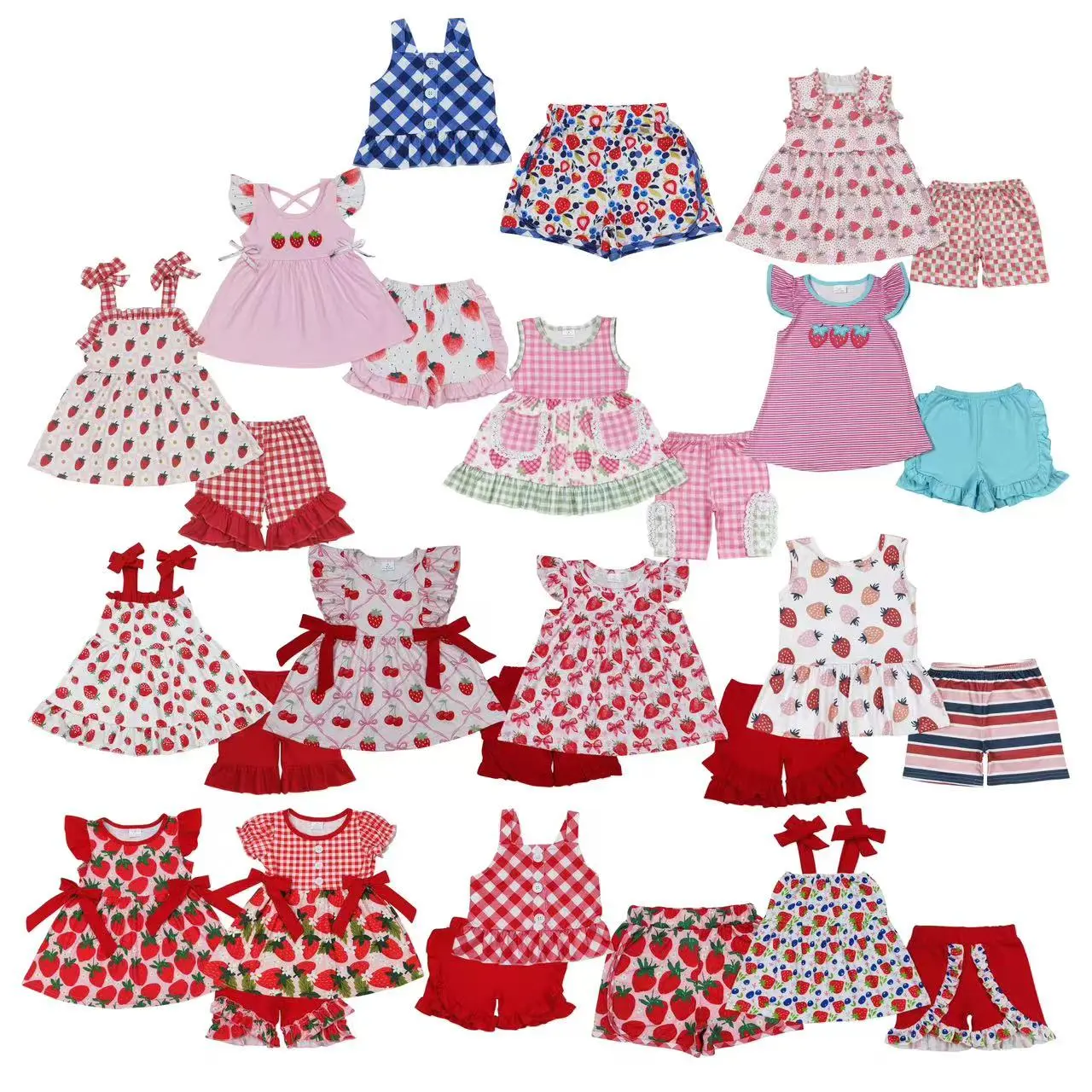 2-Piece Toddlers Clothing Set, Sweet Strawberry Graphic Tee with Matching Soft, Breathable Lightweight Play Shorts, Casual, Clothes, Two Piece Set, Matching Sibling Outfits