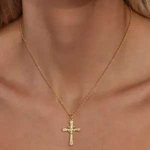 VENOCO 14K Dainty Gold Plated Cross Necklace for Women Infinity Heart Jewelry with CZ Cross Faith Pendant Necklaces Jewelry Religious Minimalist Gift