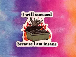 [FLASH SALE] Sticker - I will succeed because I am insane, Trendy Meme, Funny Racoon, This is fine, mental health humor, planner, trash panda, dumpster fire meme