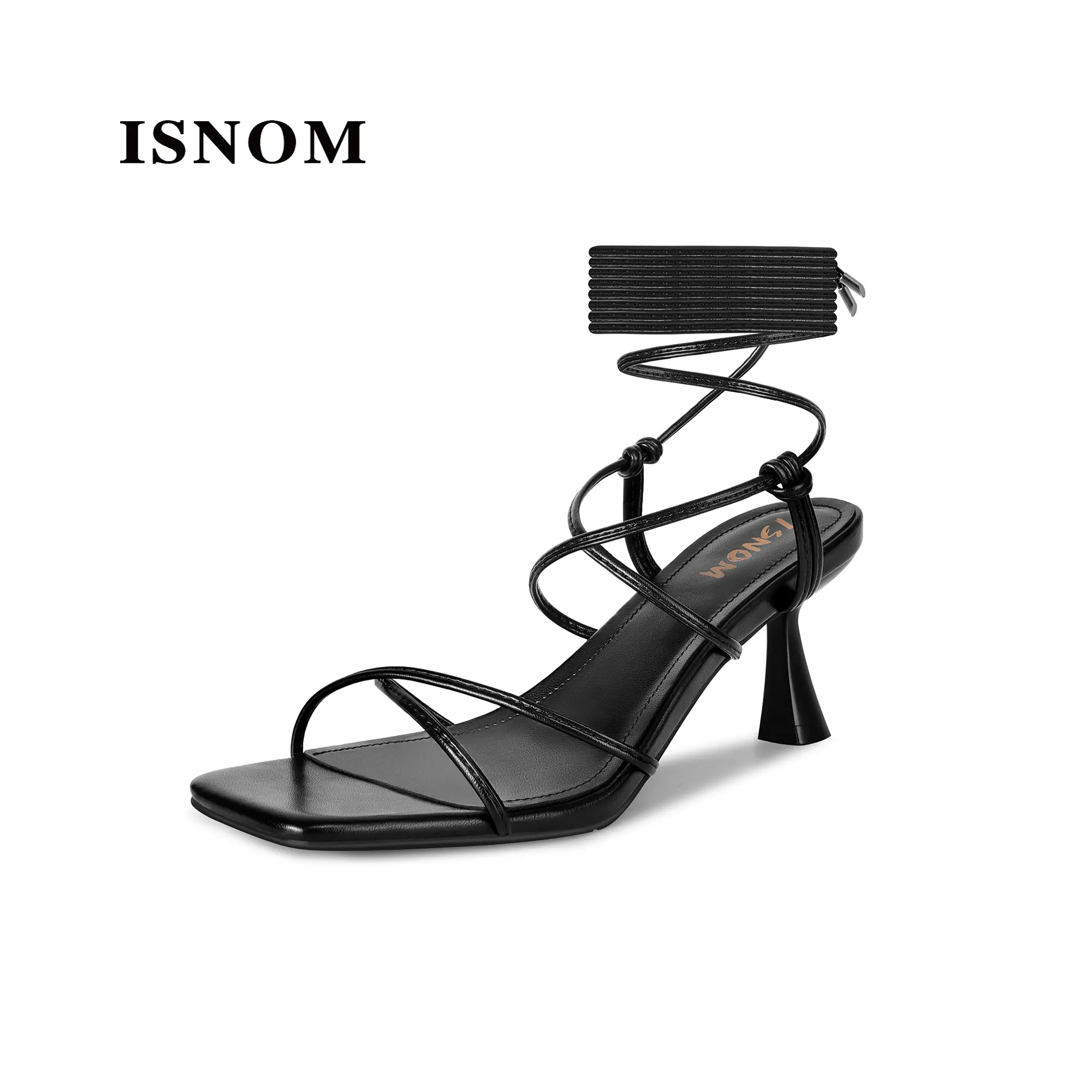 ISNOM Strappy Sandals for Women Kitten Heels 2.6 inches Lace Up with Square Toe Comfortable & Stylish Shoe for Weddings Parties Classic Design Summer Footwear #WeeklyDeals #DealsForYouDays #TikTokShopDealsforYouDays#Summerwins #outdoorfun