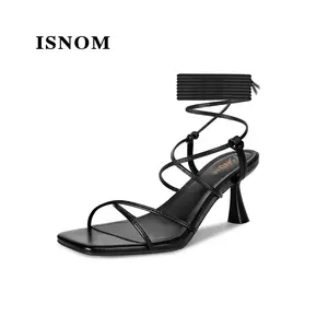 ISNOM Strappy Sandals for Women Kitten Heels 2.6 inches Lace Up with Square Toe Comfortable & Stylish Shoe for Weddings Parties Classic Design Summer Footwear #WeeklyDeals#SummerVibes #outdoorfun #tiktokshopmemorialday