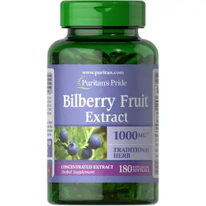 Puritan's Pride Premium Bilberry Fruit Extract 250 mg, 4:1 Concentrated Herbal Supplement, Vitamin C, 3 to 6 Month Supply, 180 Rapid Release Softgels(Packaging May Vary)