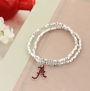 Alabama Crystal Logo Stretch Bracelet Set of 2 with Beads