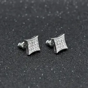 10MM Square Rhinestone UJ ZC Ice Stud Earrings, Unisex Hip Hop Personality Trendy Jewelry, Square Stud Earrings, Rhinestone Earrings