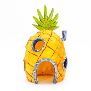 SpongeBob Pineapple Home Aquarium Decor, Yellow & Orange Resin - 3" x 3.25" x 5.25"
