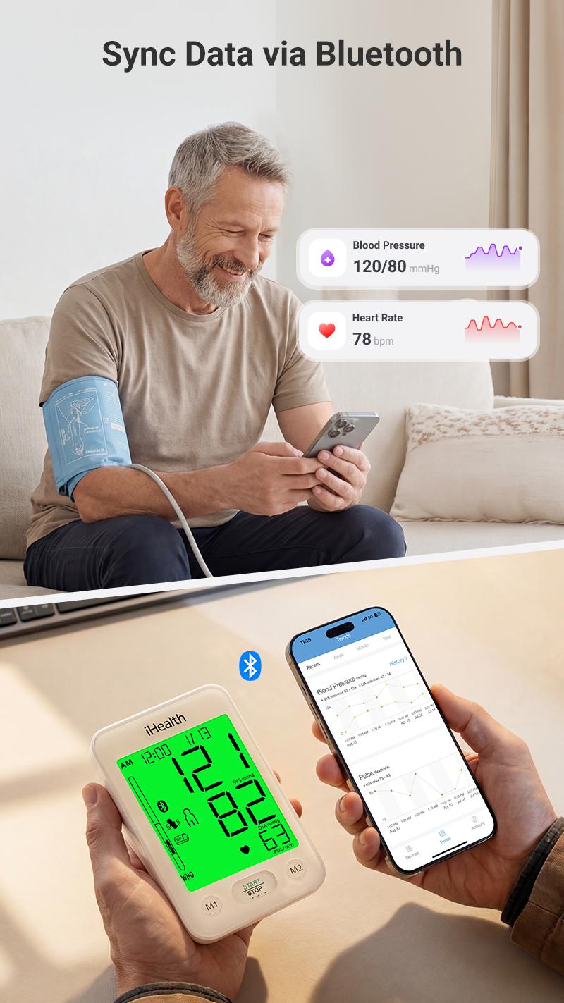 iHealth Bluetooth Upper Arm Blood Pressure Monitor, HSA/FSA Eligible – 4.5" Tri-Color WHO-Based LCD, Clinically Accurate, Irregular Heartbeat Alert, Body & Cuff Detection, Bluetooth Cloud Sync, Batteries, Alkaline