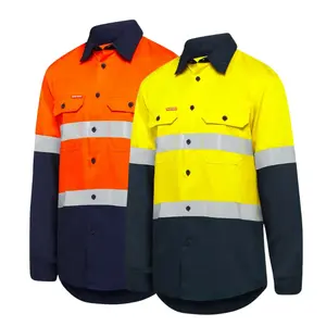 Hard Yakka Safety Hi-Vis Vented Cotton Taped Work Long Sleeve Shirt Y07940