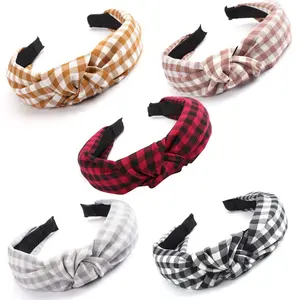 5 count Knotted  Women's Wide Buffalo Plaid Hair Knot Headbands in 5 Colors