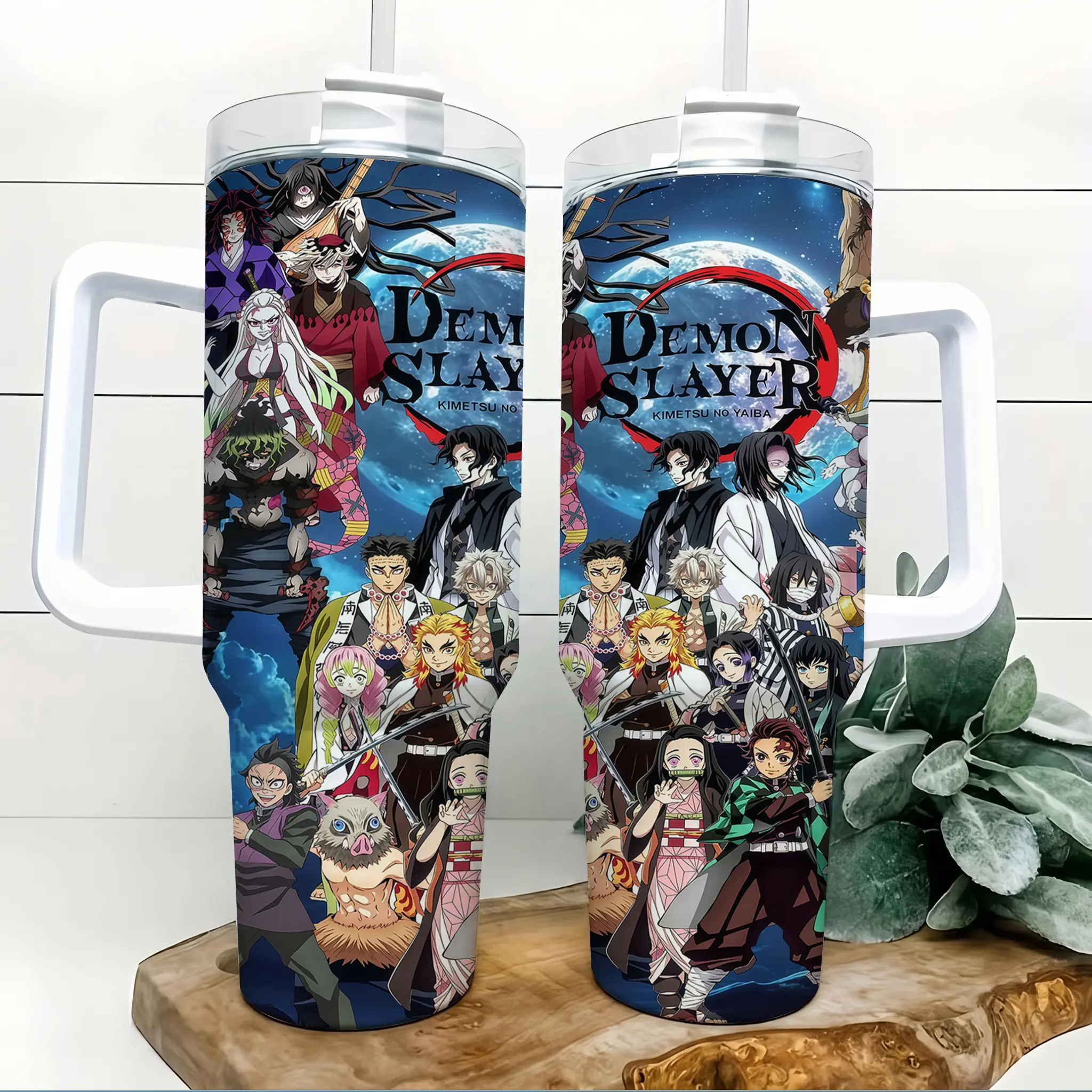 Demon Slayer Anime 40oz Tumbler All Characters Kimetsu No Yaiba Tanjiro Nezuko Rengoku Hashira Moon Battle Art Japanese Anime Water Bottle Insulated Stainless Steel Travel Mug with Handle Straw Gift for Fans