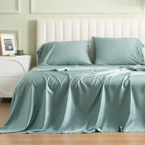 Soft Tencel Lyocell Sheet Set  Size for Hot Sleepers, 4 count Silky and Breathable Eucalyptus Bed Sheets with Deep Pocket, Luxury Bedding Set for  , Tidewater