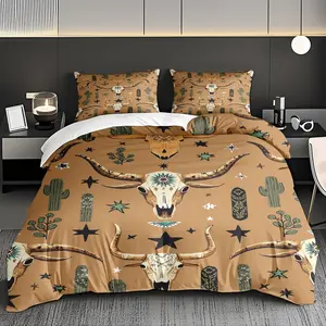 2/3 PCS Western Style Pattern Duvet Cover Set, Soft,breathable 100% Polyester, Soft High-definition Digital Printing, Suitable For All Year Round! Perfect Gift, Suitable For Family,friends, Machine Washable (1 Duvet Cover +1/2 Pillowcase, No Filling)