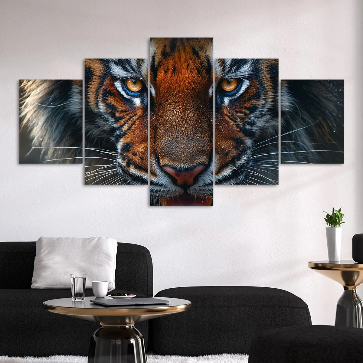 Tiger Pattern Animal Print Wall Art, 5 Counts Canvas Painting, Wall Decor for Living Room Bedroom Office, Indoor Decoration, Modern Home Decor, Modern Art Design, Room Decor, Ornaments