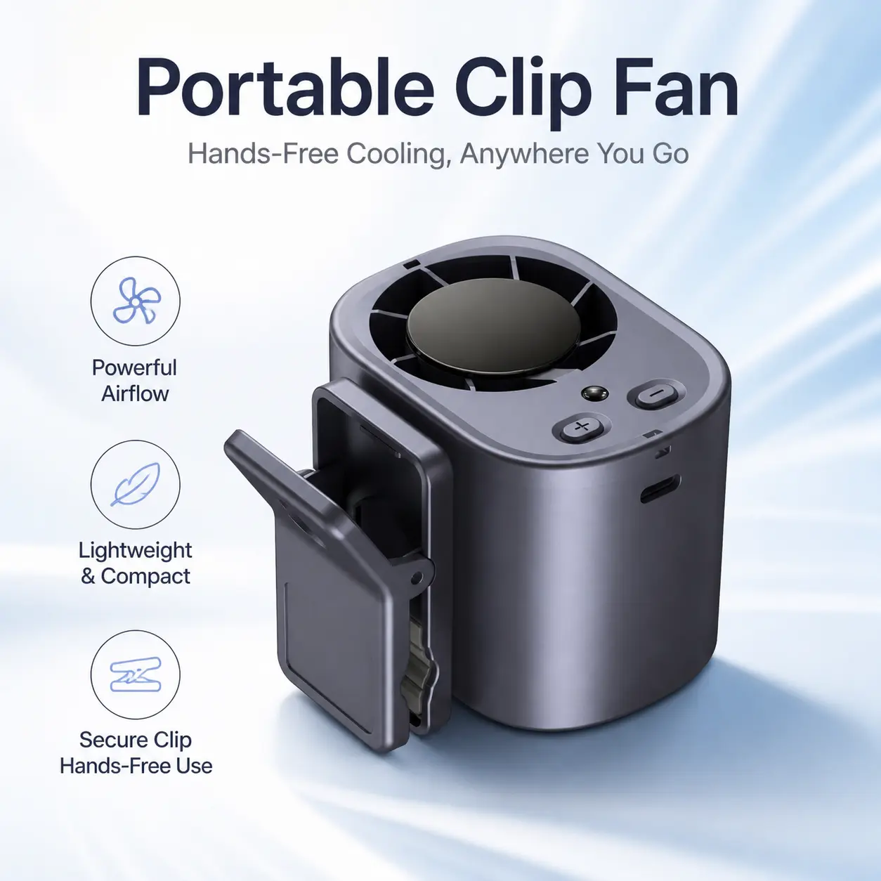 1-Count Small Size Hands-Free Portable Clip-On Fan with Digital Display, Adjustable Speed, Type-C Rechargeable for Outdoor Cycling, Travel (for Outdoor Users & Daily Use)