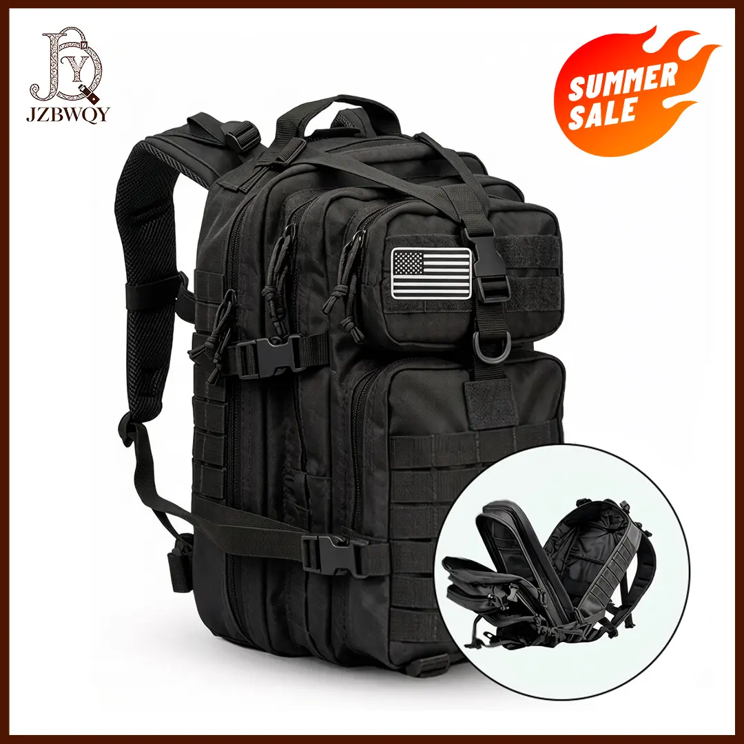 JZBWQY Tactical Backpack 45L for Men, 900D Poly Military Molle Pack with Full Zip, Dual D-Rings, and Internal Frame for Hiking & Camping